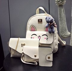 Стильный женский набор 4в1 с ушками и мордочкой аниме котика, рюкзак, клатч, космо и визитница