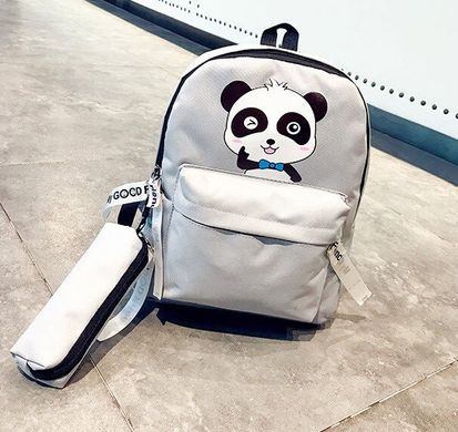Стильный тканевый рюкзак с пеналом и принтом панды