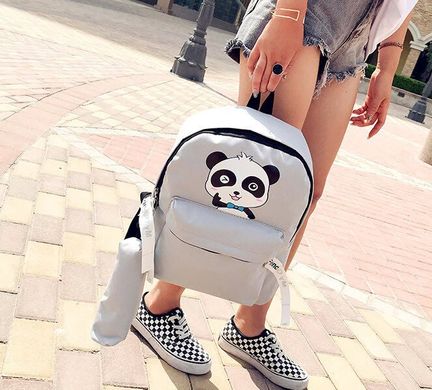 Стильный тканевый рюкзак с пеналом и принтом панды
