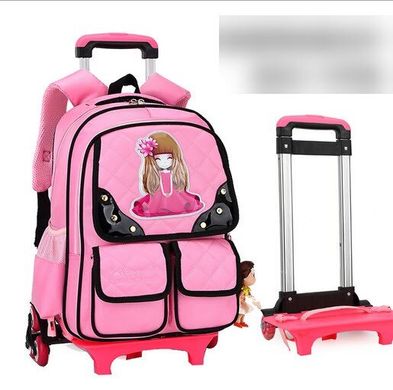 Стильный рюкзак тележка на колесах с принтом девочки