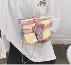 Оригинальная прозрачная сумка сундук с пряжкой и радужным переливом