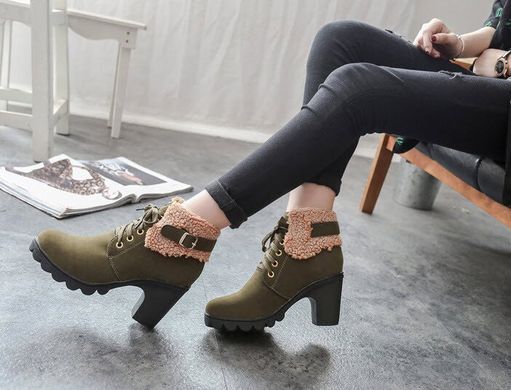 Элегантные утепленные женские ботинки на каблуке