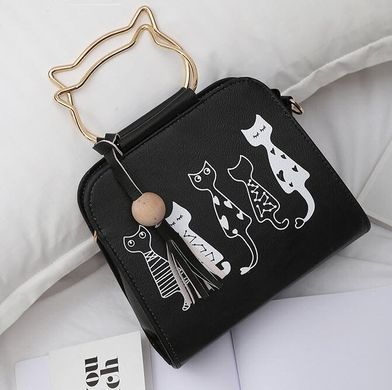 Каркасная сумка с ручками-котиками и принтом котов