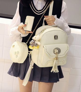 Модный женский набор оригинально дизайна 3в1 Рюкзак, круглая сумочка, визитница